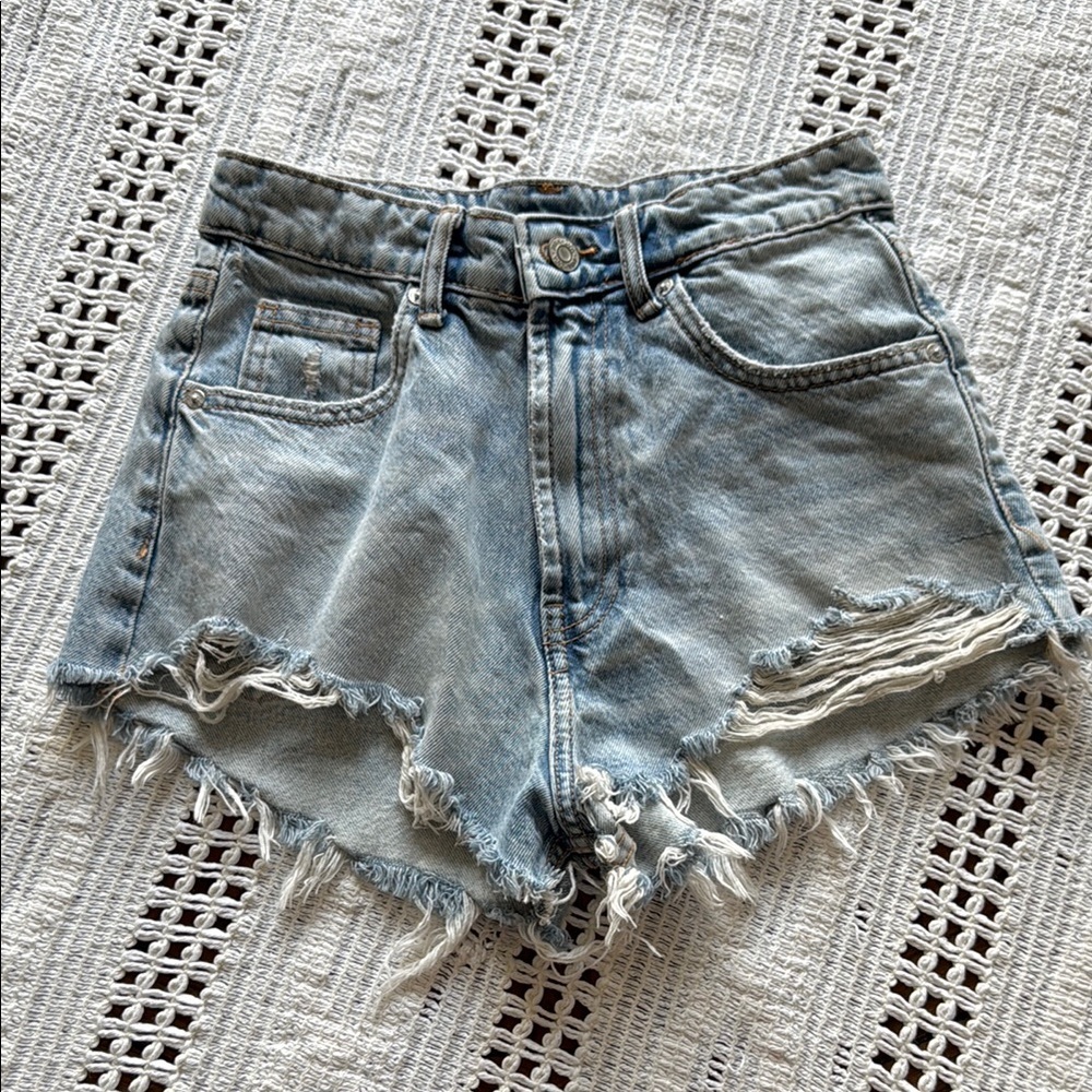 Zara Faded Blue Ripped Jean Shorts